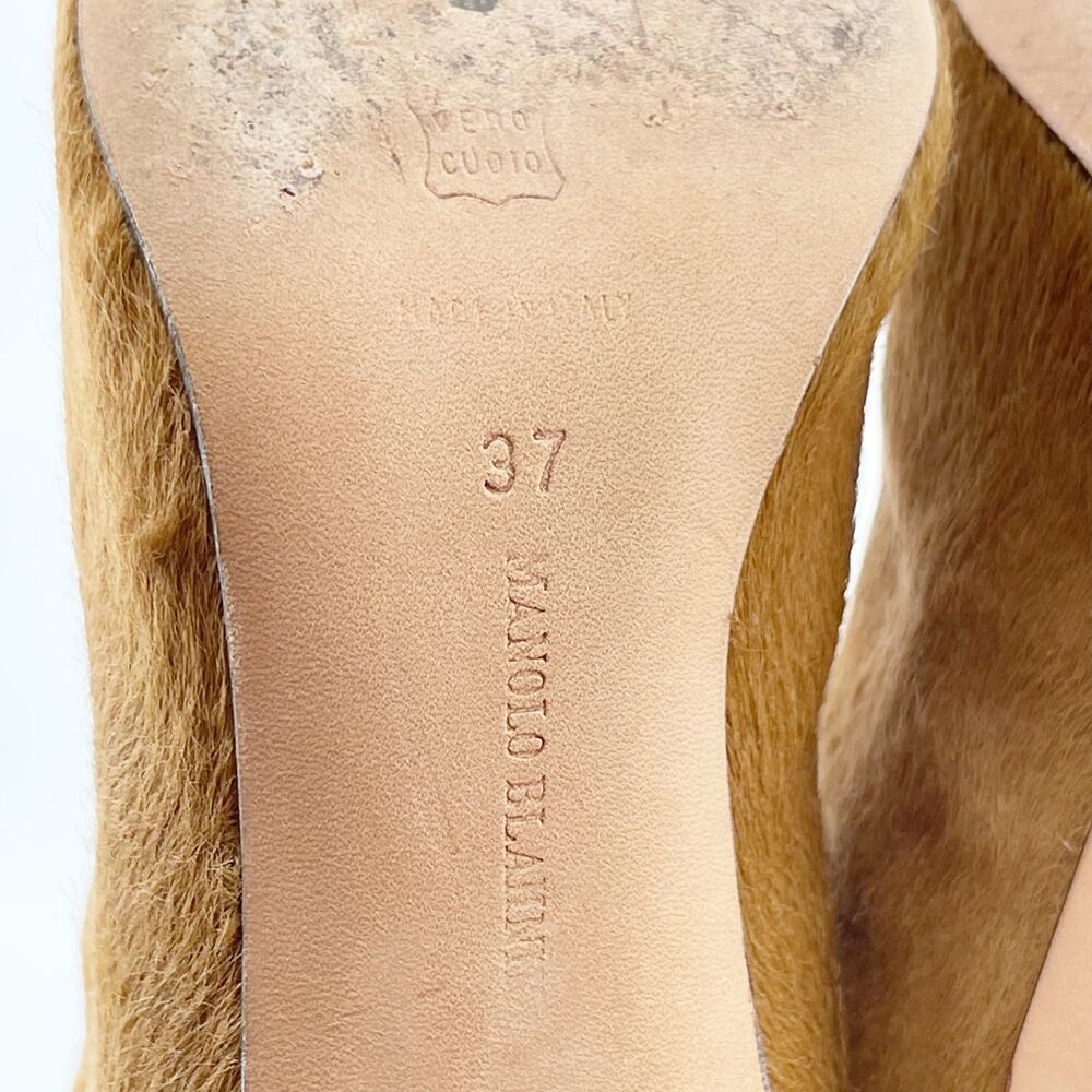 Manolo Blahnik Vintage Ponyhair Camel Brown Heeled Chelsea Ankle Boots IT 37 - Picture 11 of 12